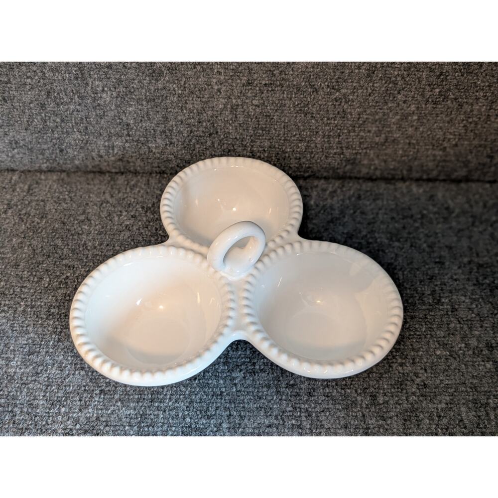 Matceramica Perola White Three Bowl Divided Handled Server Made in Portugal